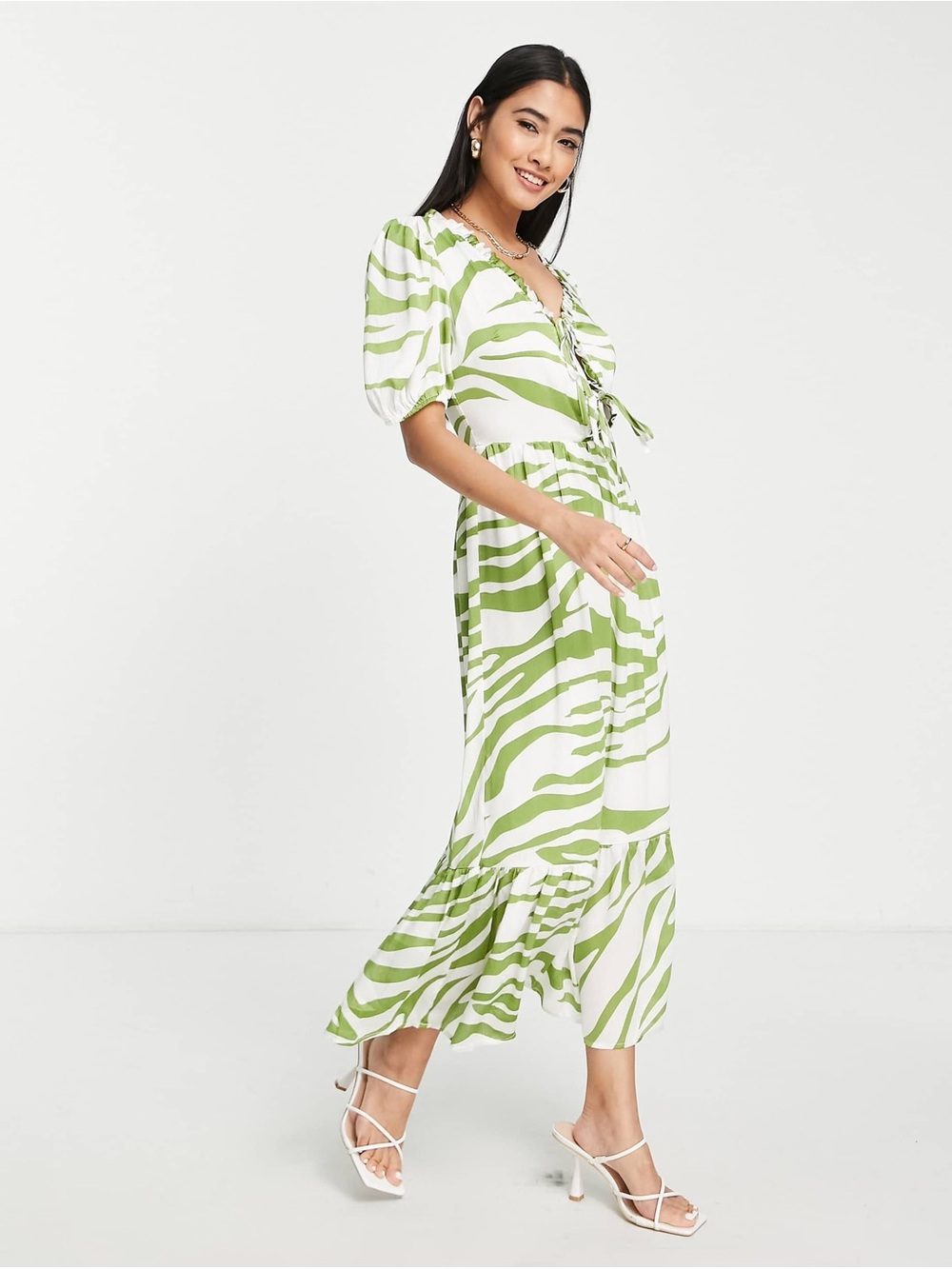 NWT Never Fully Dressed Zebra Print Midi Dress Size 10 Tie Front Ruffle Feminine